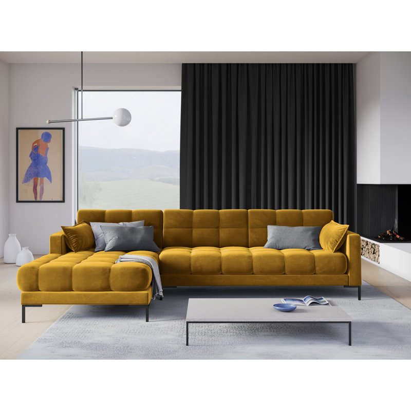 Adoraim 5 Seater Corner Sofa , Left Hand Facing, Yellow, Black