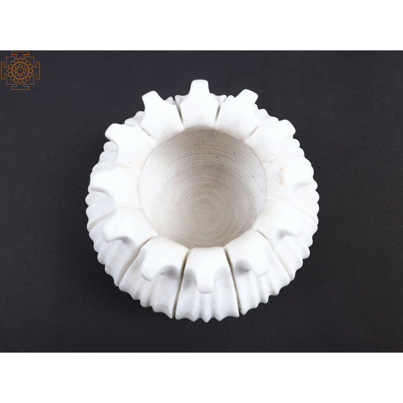 7" White Marble Flower Vase - Fluted Handcrafted Decorative Vase for Living Room or Tabletop Display