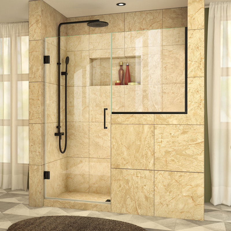 Unidoor Plus 58" W x 72" H Pivot Frameless Shower Door with ClearMax™ Technology, Matte Black