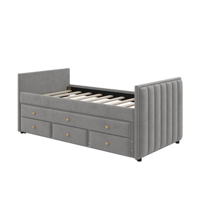 Twin Size Upholstered Daybed With Twin Size Trundle And Drawers -  Mercer41, 8491758E50CF4F75B6A06C20D8DACA92