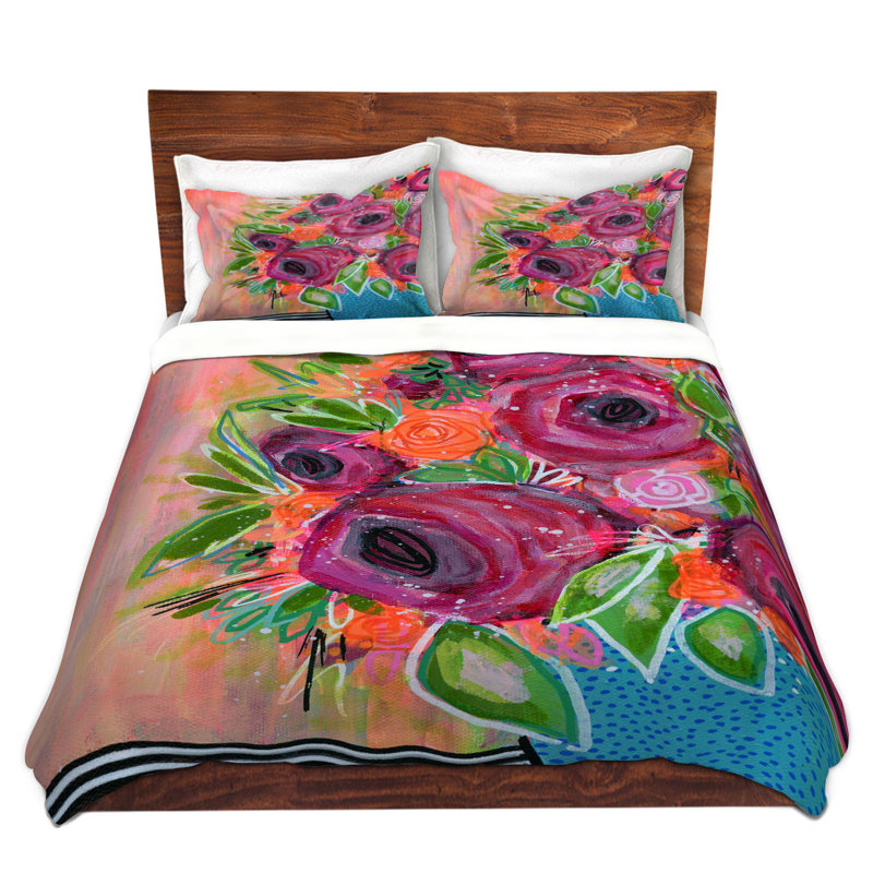 Polyester Floral Duvet Cover, 1 Queen Duvet Cover + 2 Standard Shams