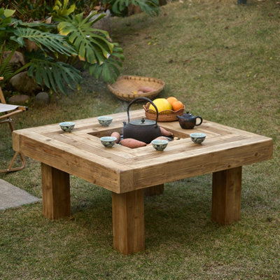 Table basse carrée en bois massif Modern Burlywood