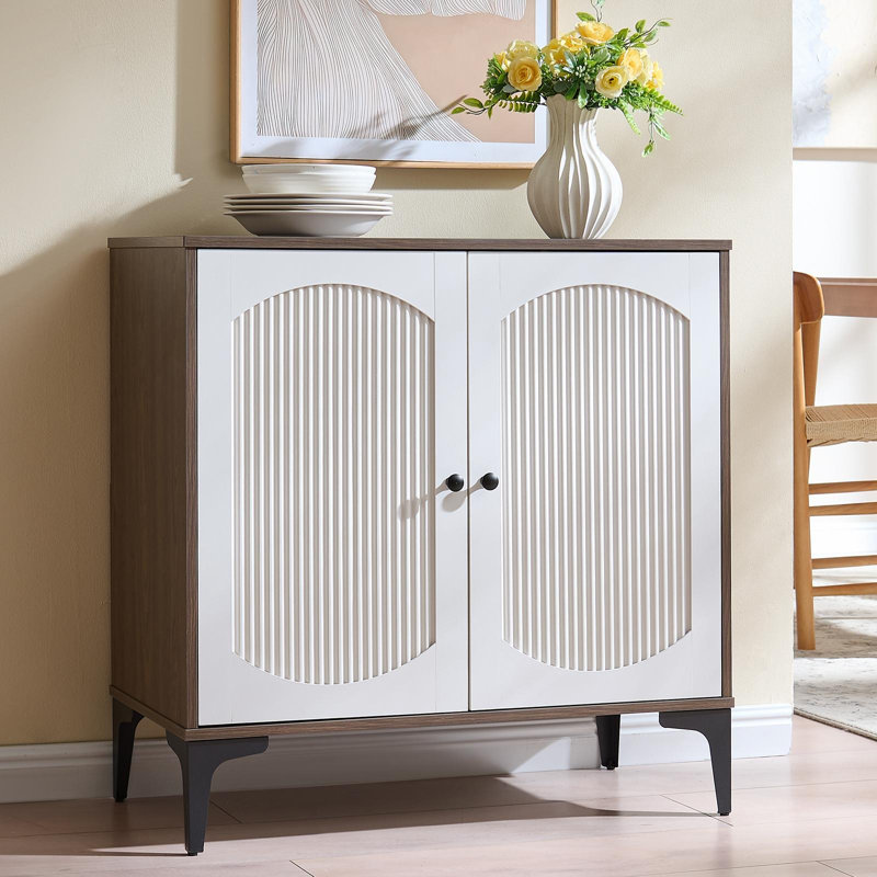 Buffet 31,49 "avec portes et tablettes - noyer et blanc, 1 pièce, Noyer/blanc