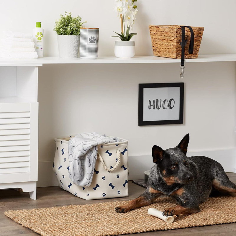 Petit support rectangulaire pour animal de compagnie avec pattes et os, Bleu, H 14 po x l 9 po x P 8 po