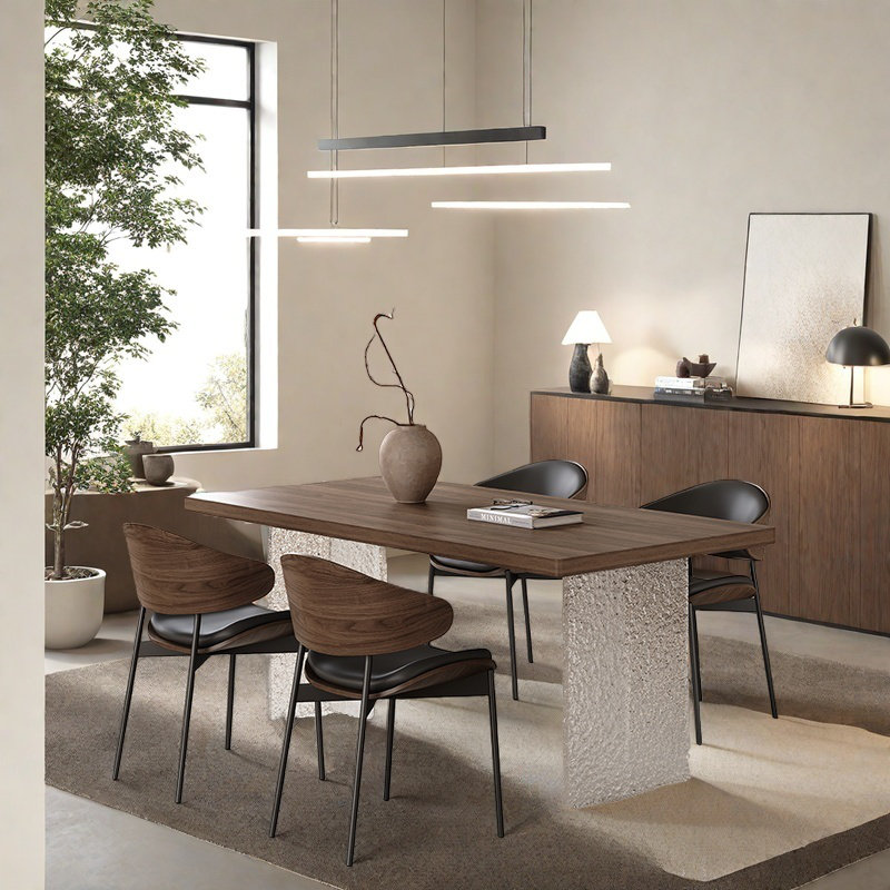 Ensembles de table de salle à manger en pierre à grain de bois., H 29,53 po x L 62,99 po x l 31,5 po
