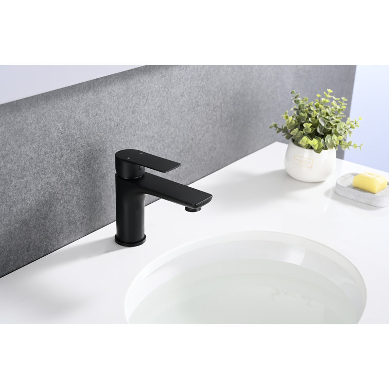 Robinet de lavabo pour salle de bain à poignée simple - noir mat, fabrication en laiton, installation de trous, conception moderne, robinet en céramique, robinet noir à température réglable, savoir-faire, réglage, flair, contrôle du froid et du chaud