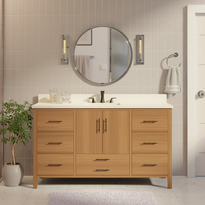 Ensemble de meuble-lavabo simple 60 po Kiara, Blond, Blanc mat