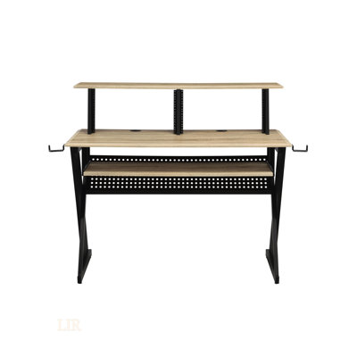 Eleazar Natural Oak Finish Music Recording Studio Desk With Spacious Storage And Cable Management, Perfect For Modern Creatives