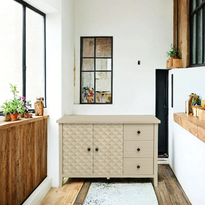 Buffet moderne 2 portes 3 tiroirs avec 2 portes en relief