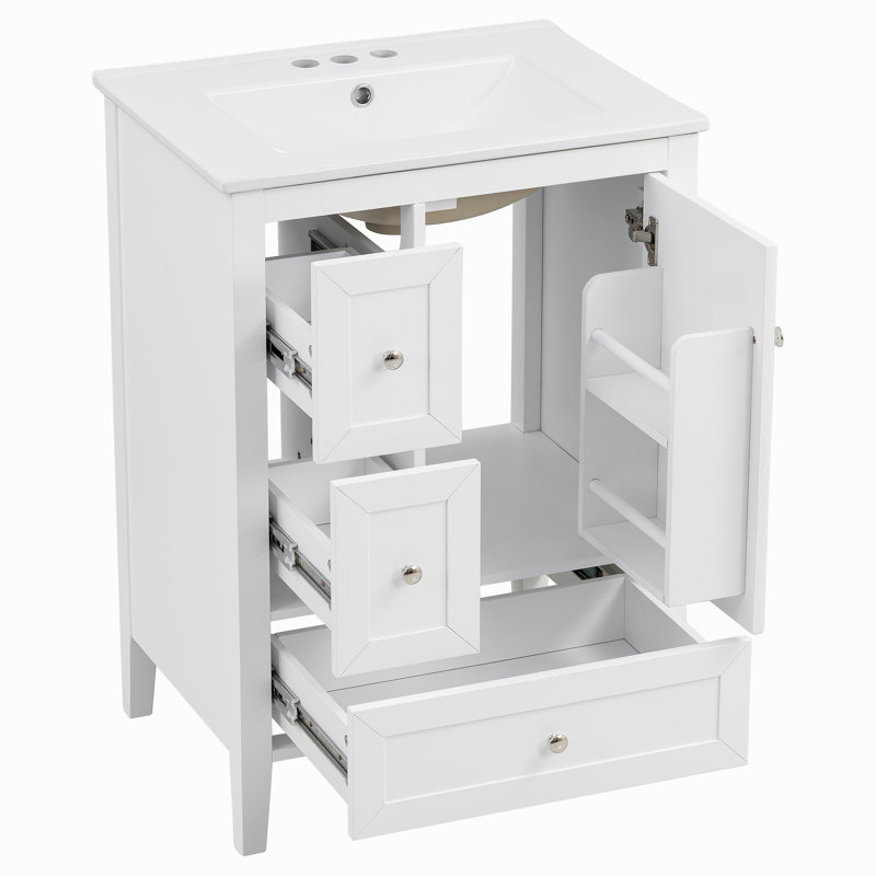 Meuble-lavabo moderne 24 po avec lavabo en céramique, pieds en bois massif, porte et tiroir à fermeture en douceur, support de rangement, finition de surface peinte