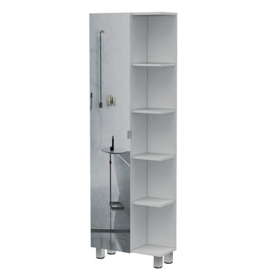 Armoire à linge à 5 tablettes avec miroir Portland - blanc