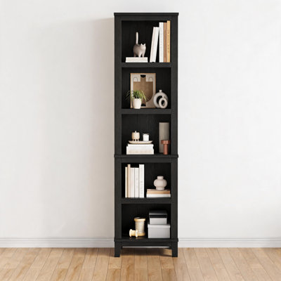 71" Tall Farmhouse Bookcase with Adjustable Shelves, 5-Tier Wood Bookshelf, Storage Display Cabinet for Living Room, Home Office,Bedroom, Black