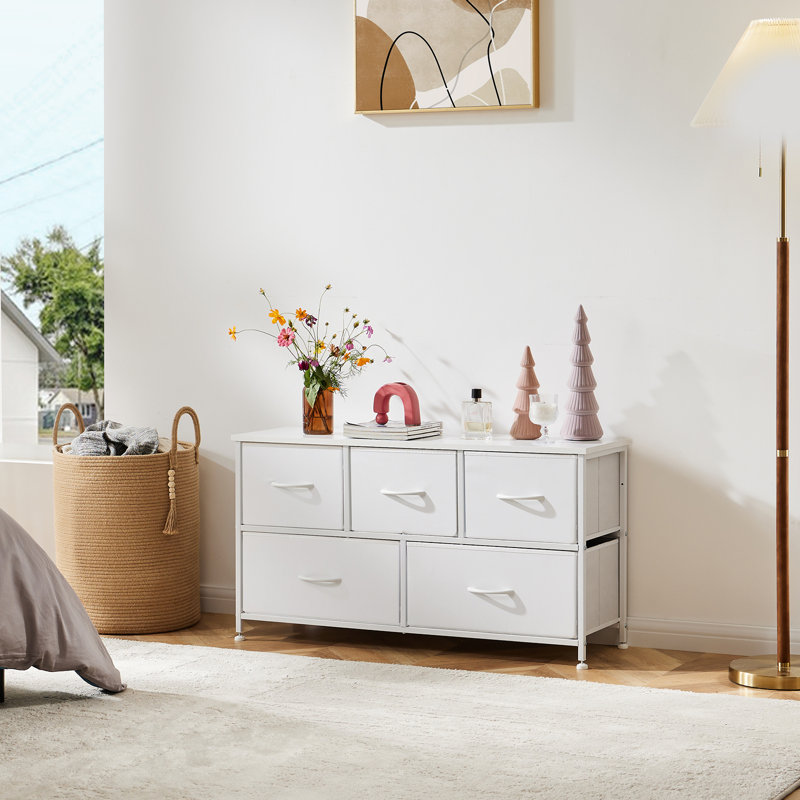 Kathiria 39.4"W 5 Drawer Small Dresser, Kid Dresser, White