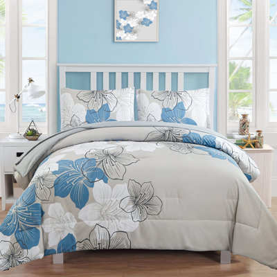 7 Piece Floral Comforter Set Soft Microfiber Bedding Set with Sheets for All Seasons
