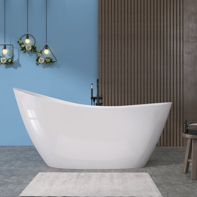 Baignoire autoportante blanche 59 po avec trop-plein et drain 59 po