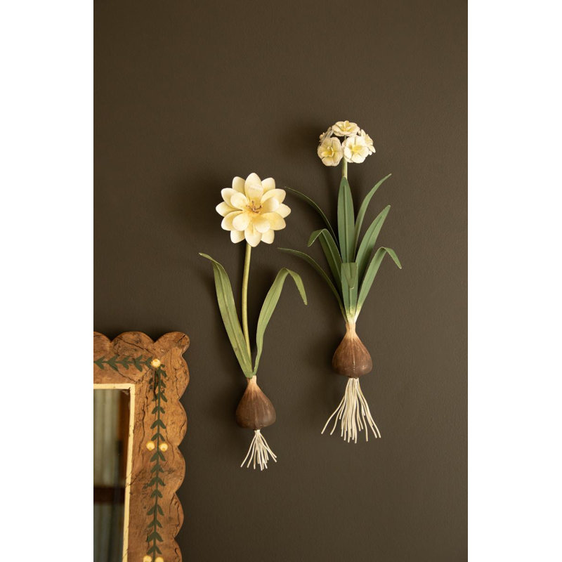 SET OF TWO PAINTED METAL FLOWER WALL SCONCES