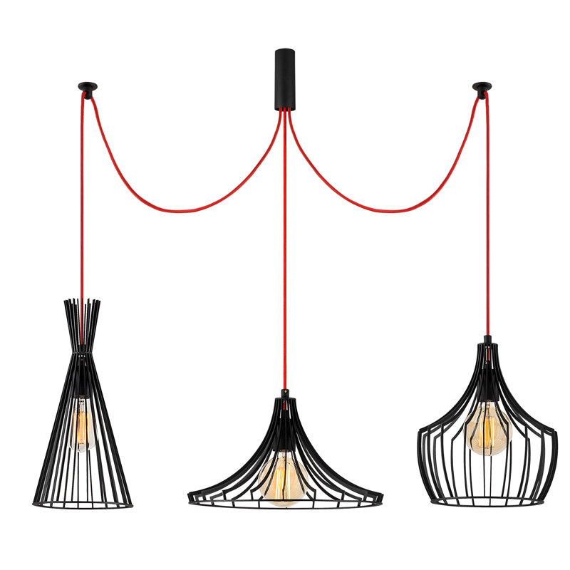 Industrial Black Chandelier, Adjustable Height, 44.9 in Diameter x 51.2 in Height | Iron Body, 3 x E27 Socket (Max 40W) | Modern Solid Color Design, Perfect for Living Room & Dining Room Décor, IP20 Rated
