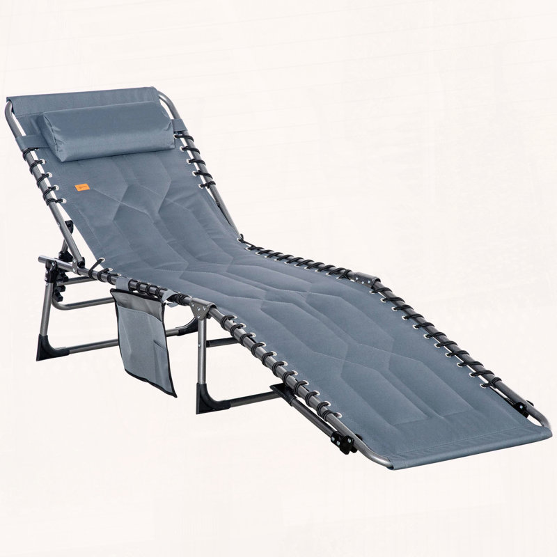 Chaise longue rembourrée pliante et inclinable à 6 niveaux, Gris