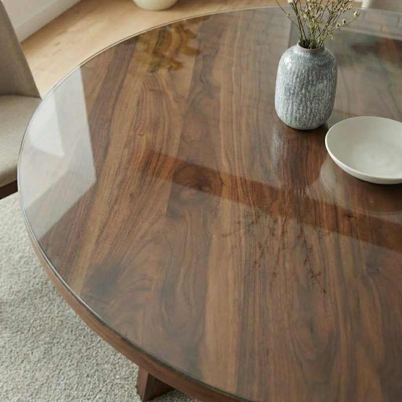 36'' Round Modern Clear Tempered Tabletop with 1/2 Inch Thick Beveled Polished Edge Ideal for Tables Desks Workspaces and Outdoor DIY Bases