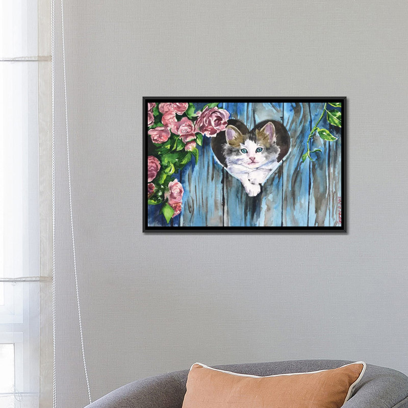 Impression bleue sur toile, H 18 po x l 26 po x P 1,5 po, Toile encadrée noire, Pas de tapis
