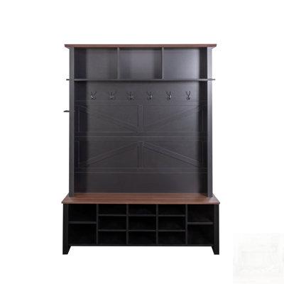Farmhouse 4-In-1 Hall Tree With 6 Hooks, Adjustable Shelves, And 16 Compartments For Entryway And Mudroom Storage
