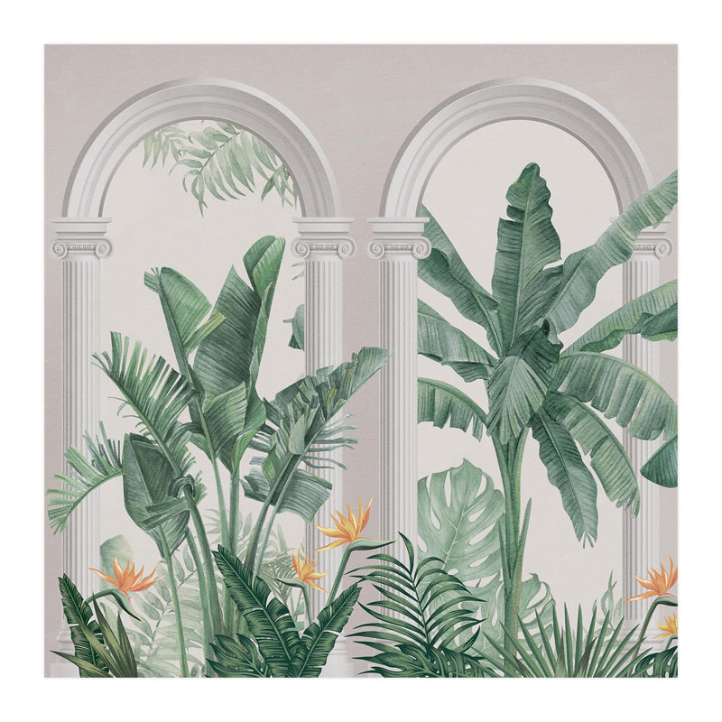 Botanique architecturale élégante avec plantes tropicales et éléments classiques, L 120 po x l 120 po