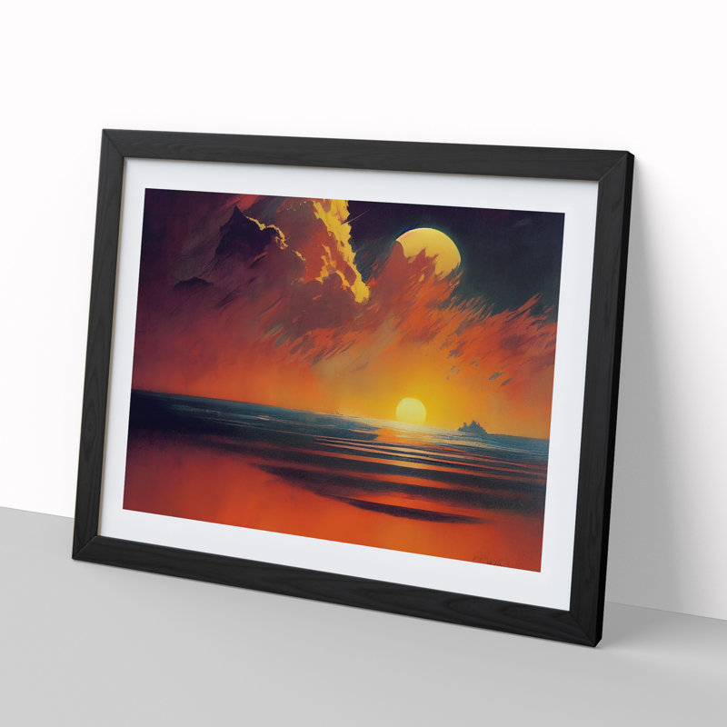 XH1022-4421X Gorgeous Sunset Seascape - Single Picture Frame Print, 46cm H x 64cm W x 2cm D, Black Framed