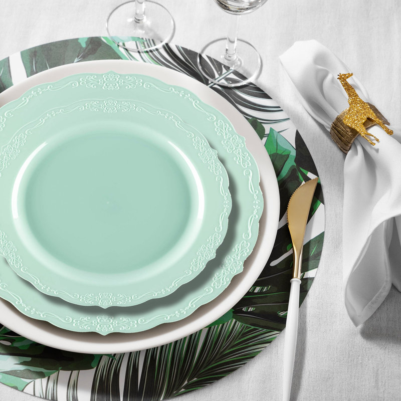Turquoise Vintage Round Disposable Plastic Dinnerware Value Set - 120 Sets