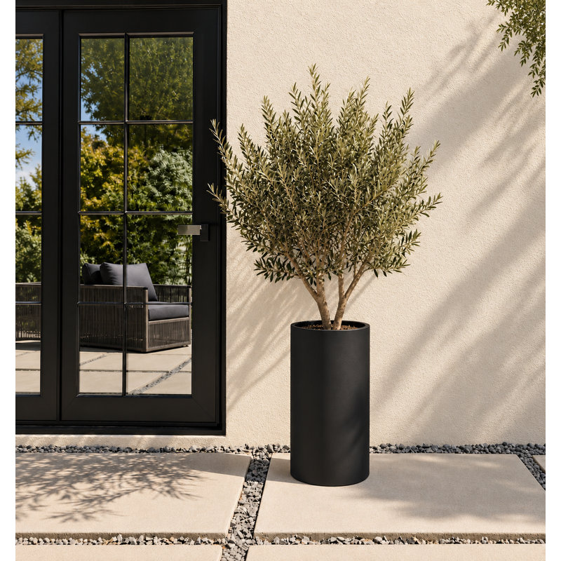 19.5"H Kute Nest Indoor/Outdoor Tubo Fiberstone Cylinder Planter - Tricorn Black - Opening 8.2", Black
