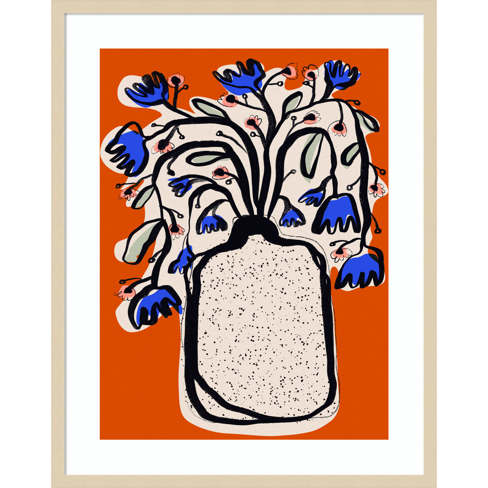 Lovely Flower Bouquet (orange Version) by Treechild Wood Framed Wall Art Print, 33" H x 26" W, Brown 