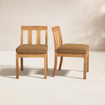 Melrose Teak Wood Premium All-Weather Wicker Outdoor Dining Side Chair with Cushion
