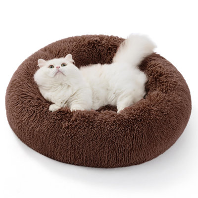 Bedsure Plush Donut Cat Bed for Indoor Cats and Small Dogs, Soft Round Pet Bed with Washable Cuddler