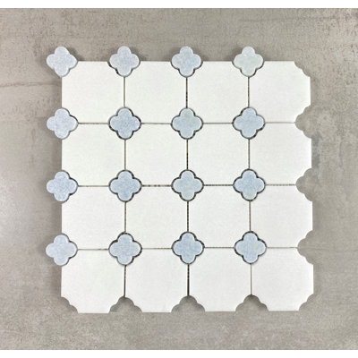 Thassos White Marble Octagon and Blue Celeste Clover Moasic Wall and Floor Tile