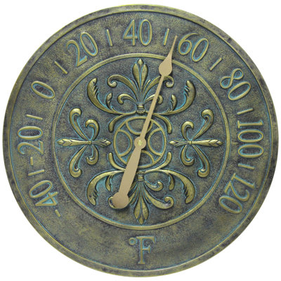 Thermomètre d'extérieur rond Blanc Fleur 15 pouces