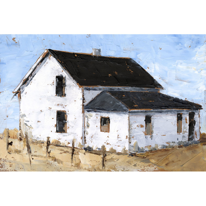 Abandoned Farmhouse II by Ethan Harper - Painting, 51cm H x 76cm W, Black Floater Framed