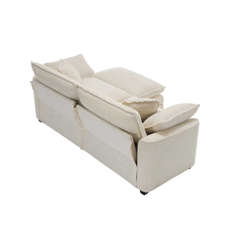 Canapé deux places en velours côtelé avec 1 repose-pieds, Beige, H 33,85 po x l 80,34 po x P 34,25 po