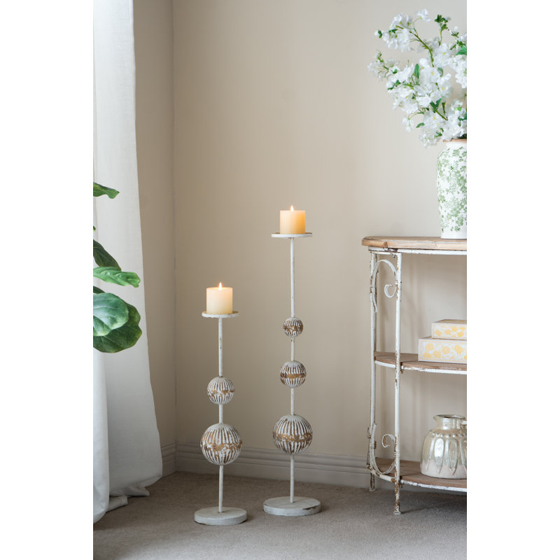 Porte-bougie en fer avec accents sphériques 6 po x 6 po x 24 po blanc, H 31,7 po x l 6,7 po x P 6,7 po