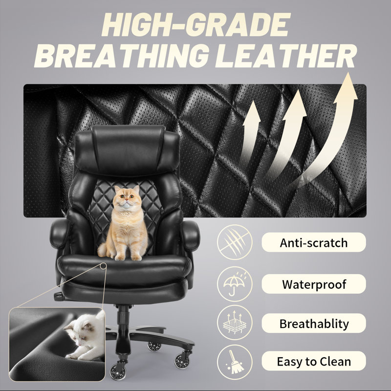 800lbs Big And Tall Executive Office Chair, Pu Leather Ergonomic Desk Chair With Adjustable Backrest And Thick Padded Cushion, Heavy Duty Chair For Home Or Office