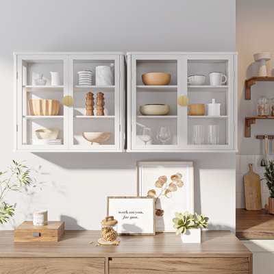 56'' W Wall Cabinet with Tempered Glass Doors, Display Wall Mounted Cabinet