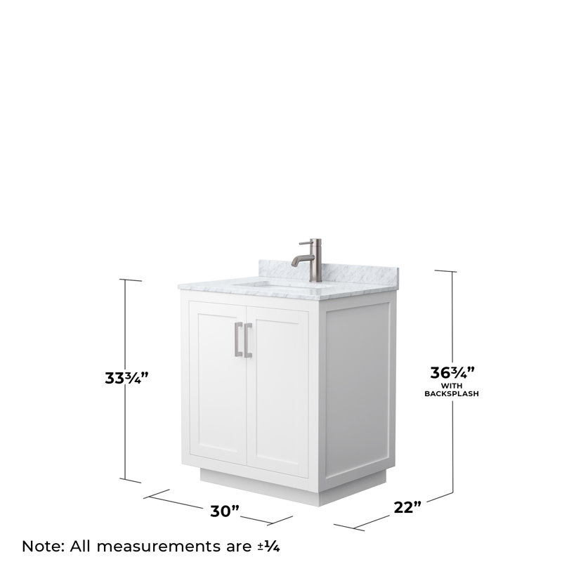 Miranda 30" Freestanding Single Bathroom Vanity with Marble Top, Brushed Nickel, White