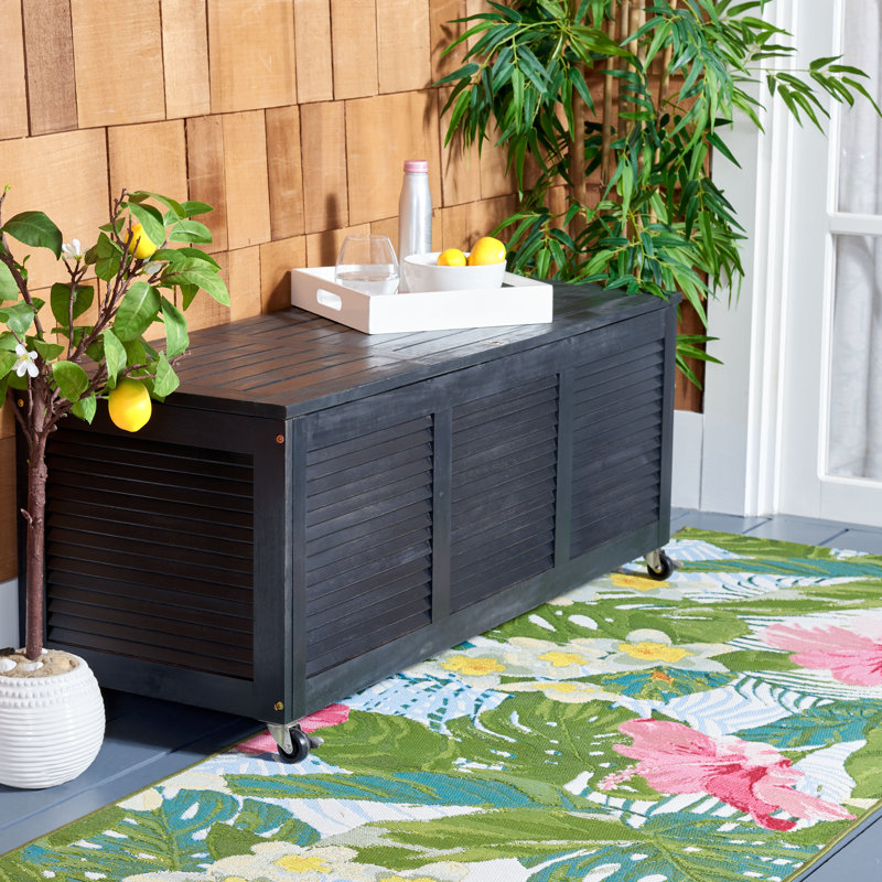 Birch Lane™ Odette 47.2'' W 50 Gallons Solid Wood Eucalyptus Deck Box with Wheels, Black