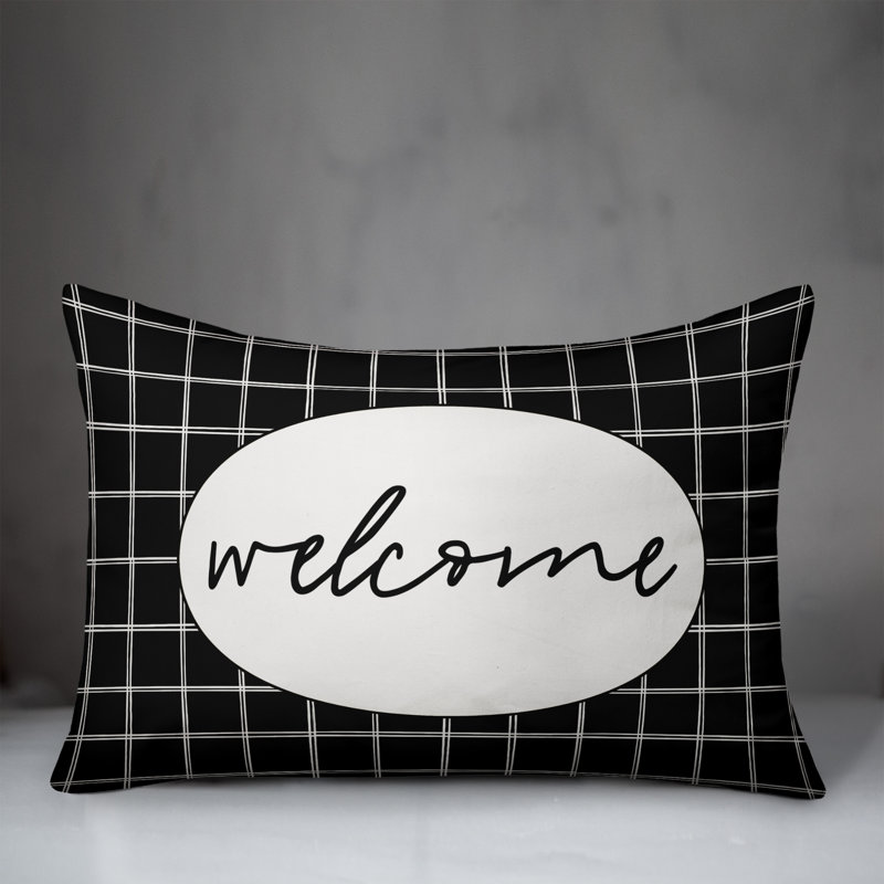  Housse de coussin rectangulaire et insert Welcome, Noir