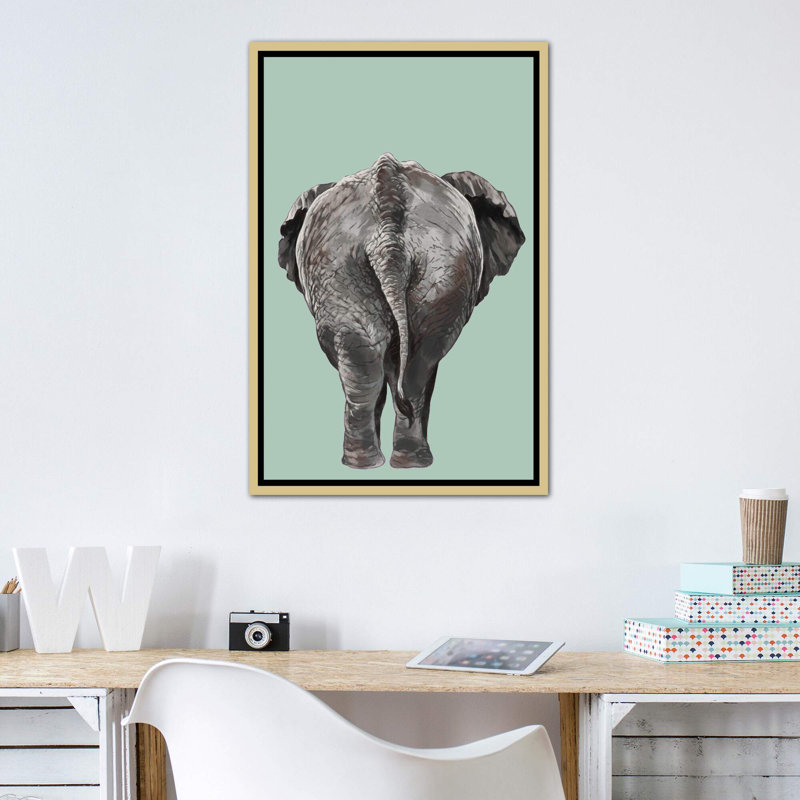Art de bout éléphant, H 48 po x l 32 po x P 1,5 po, Toile encadrée d'or
