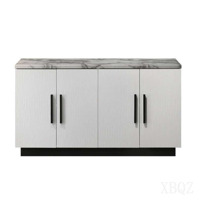 63"W White Cabinet Console Table With White Faux Marble Top