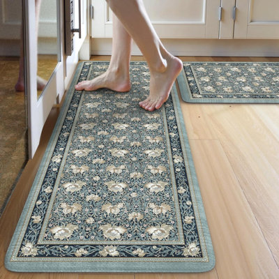 Sets of 2 Comfort Boho Vintage Floral Sink Rug