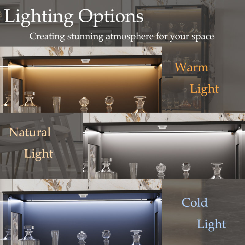 160cm High Gloss Sideboard with 3-Colour LED Lights - Large Buffet Cabinet