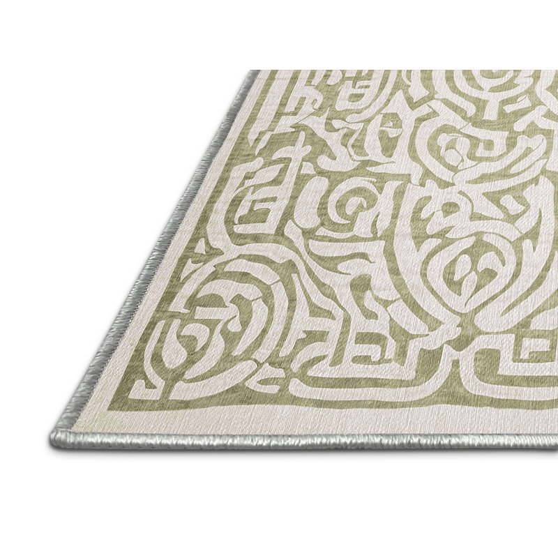 Machine Washable Beige Area Rug, Square 5'