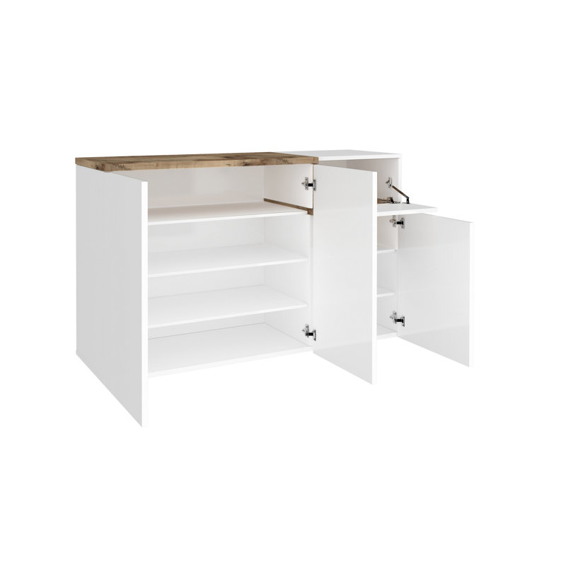 Meagher 18 Pair Shoe Storage Cabinet, Glossy White/Maple Pereira