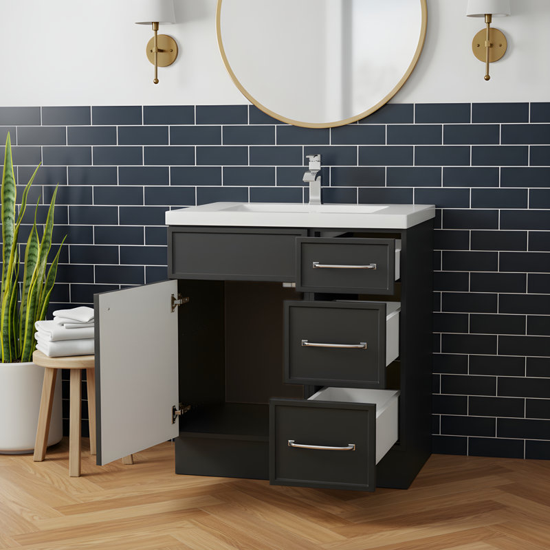 Ensemble de meuble-lavabo simple Manhattan, Noir, Chrome chrome, 30"