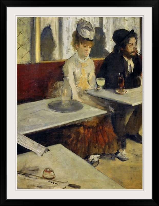 «In a Cafe, également appelé Absinthe, 1873» par Edgar Degas, reproduction d'art, H 30 po x l 22 po x P 1,5 po, Toile